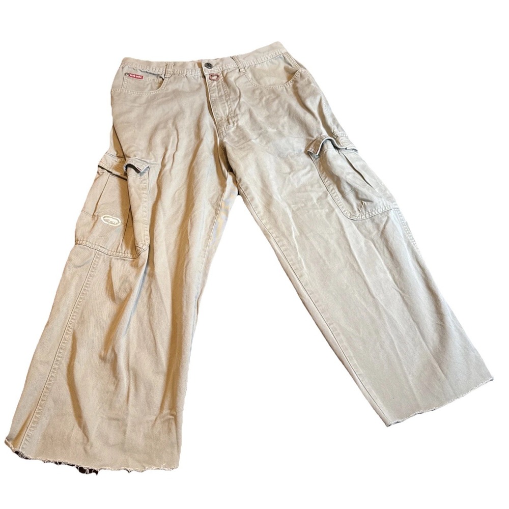 Vintage Y2K Ecko Unltd Cargo Pants Mens 32 Khaki Baggy Streetwearβ Raw Hem